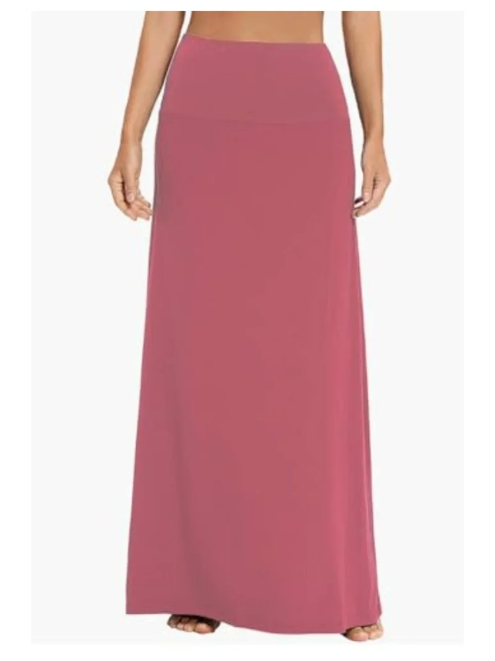 Women's Comfy High Waist A-Line Maxi Skirt Flowy Fold Over Stretchy Knit Made